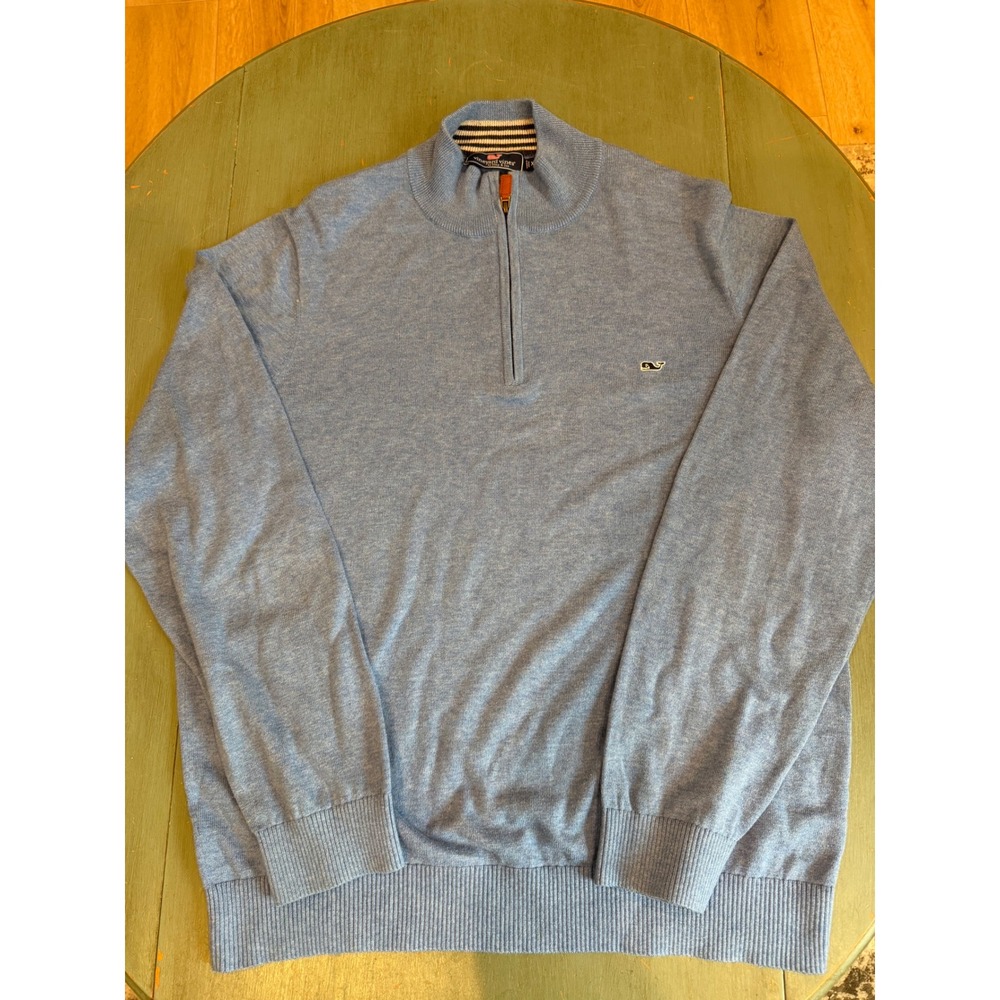 Vineyard Vines Mens XL Blue Cotton Quarter Zip Sweater 1E0276 Mock Neck Pullover